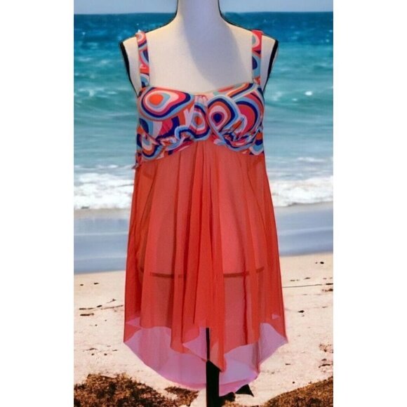 Womens Tankani Swimwear One Piece Size 18 Built In Underwire Bra Multicolor - Picture 5 of 15